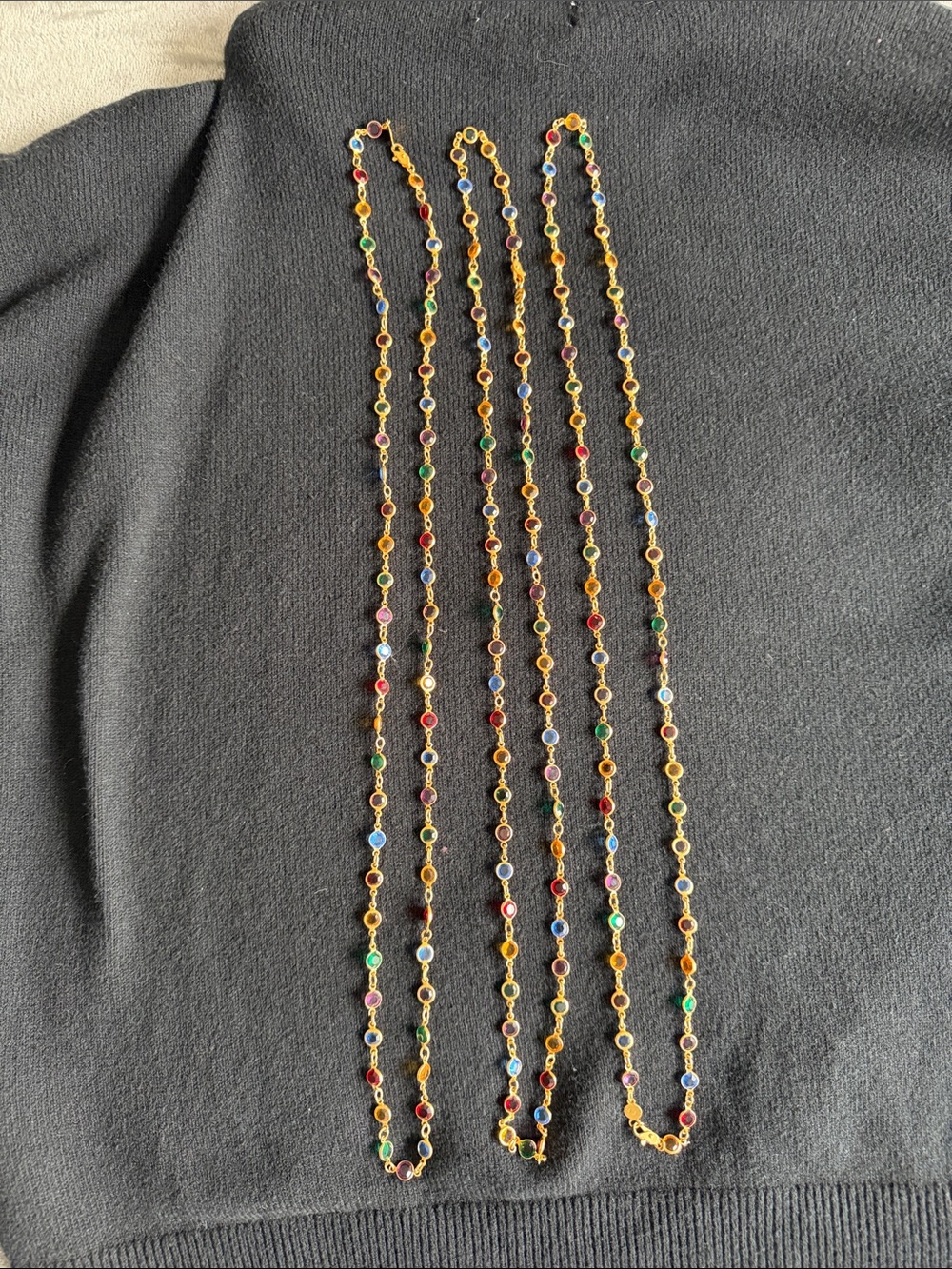 Gold Multi-Stone Beaded Chain Necklace - Colorful Women’s Jewelry